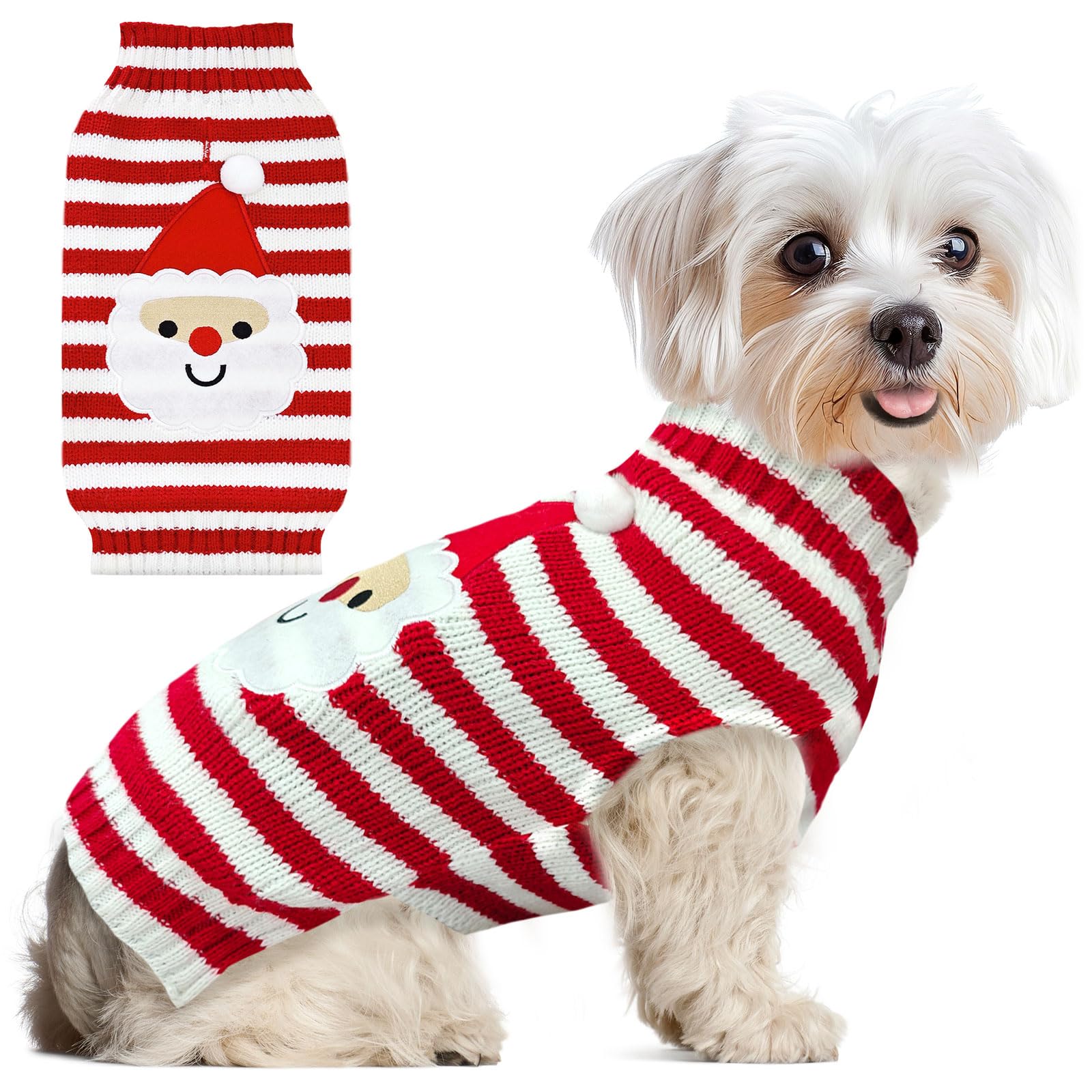 ABRRLO dog Christmas sweater Santa striped on dog for festive holiday style