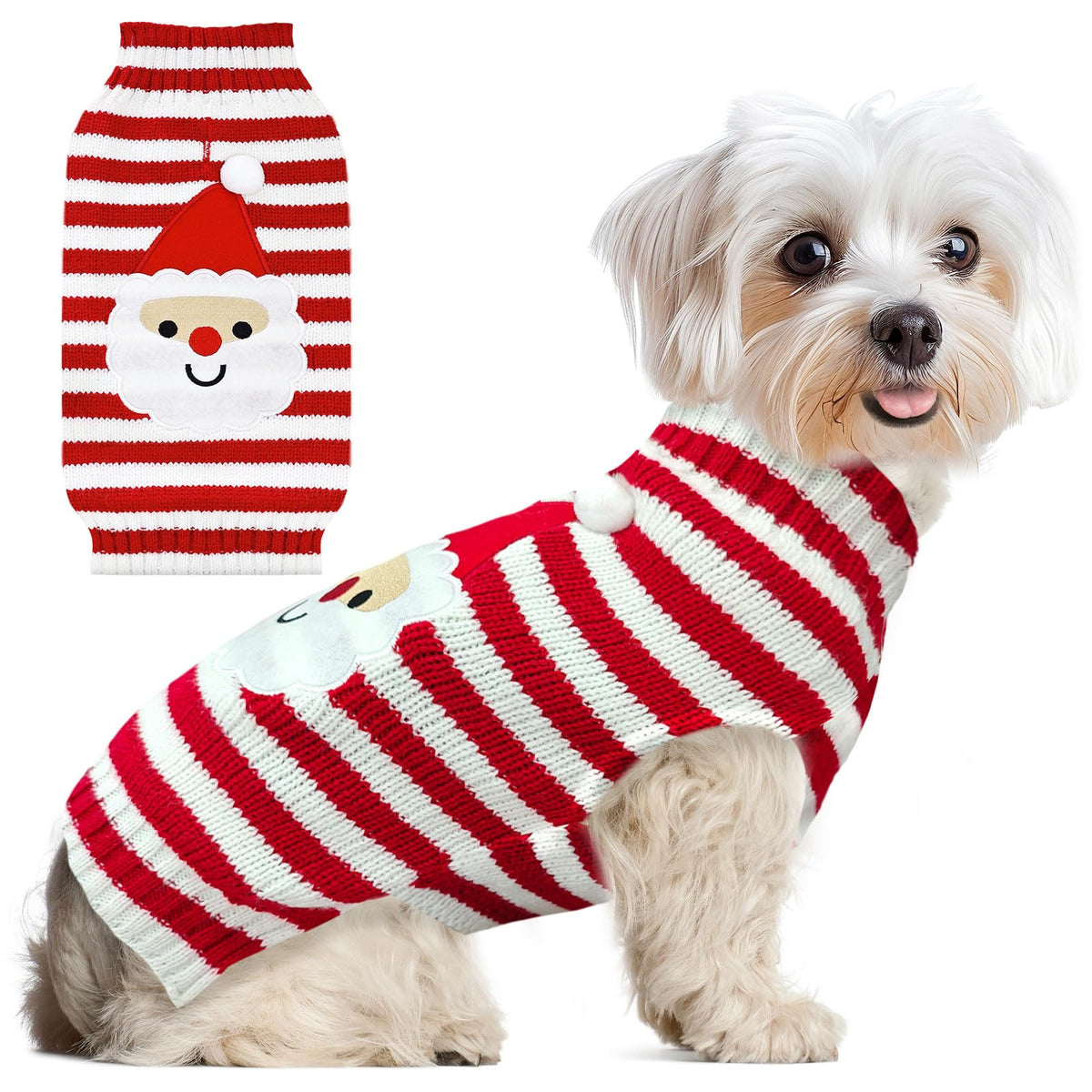 ABRRLO dog Christmas sweater Santa striped on dog for festive holiday style