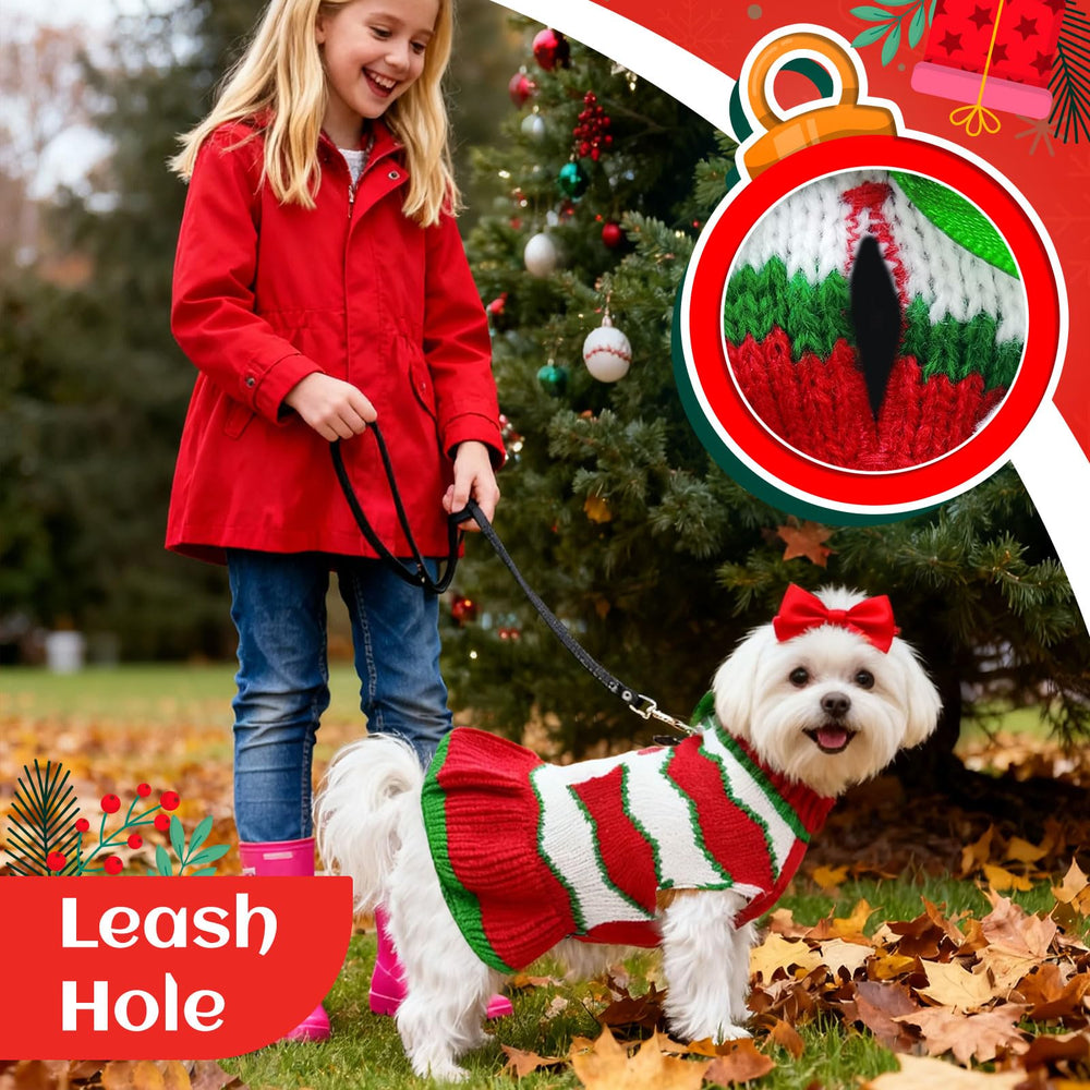 ABRRLO dog Santa sweater leash hole green, easy for walks.