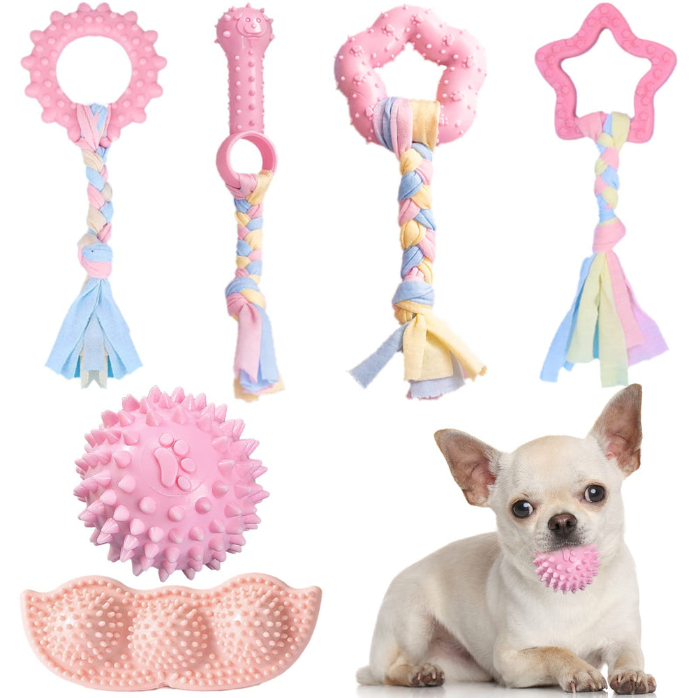 ABRRLO pink ball teething toy for puppies supports safe chewing and mental stimulation.