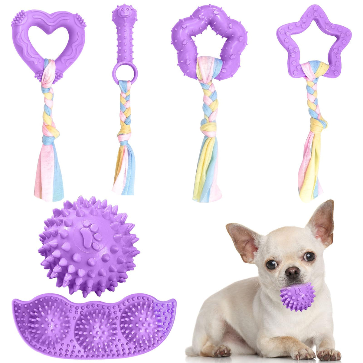 ABRRLO puppy teething toy squeaky ball for engaging play and dental-friendly chewing.