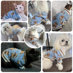 ABRRLO warm-knit dog sweater in blue suits indoor lounging and outdoor play.