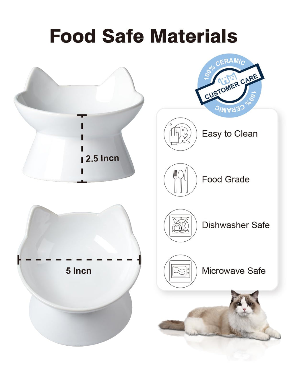 ABRUTY whisker-friendly cat bowl reduces whisker contact during meals