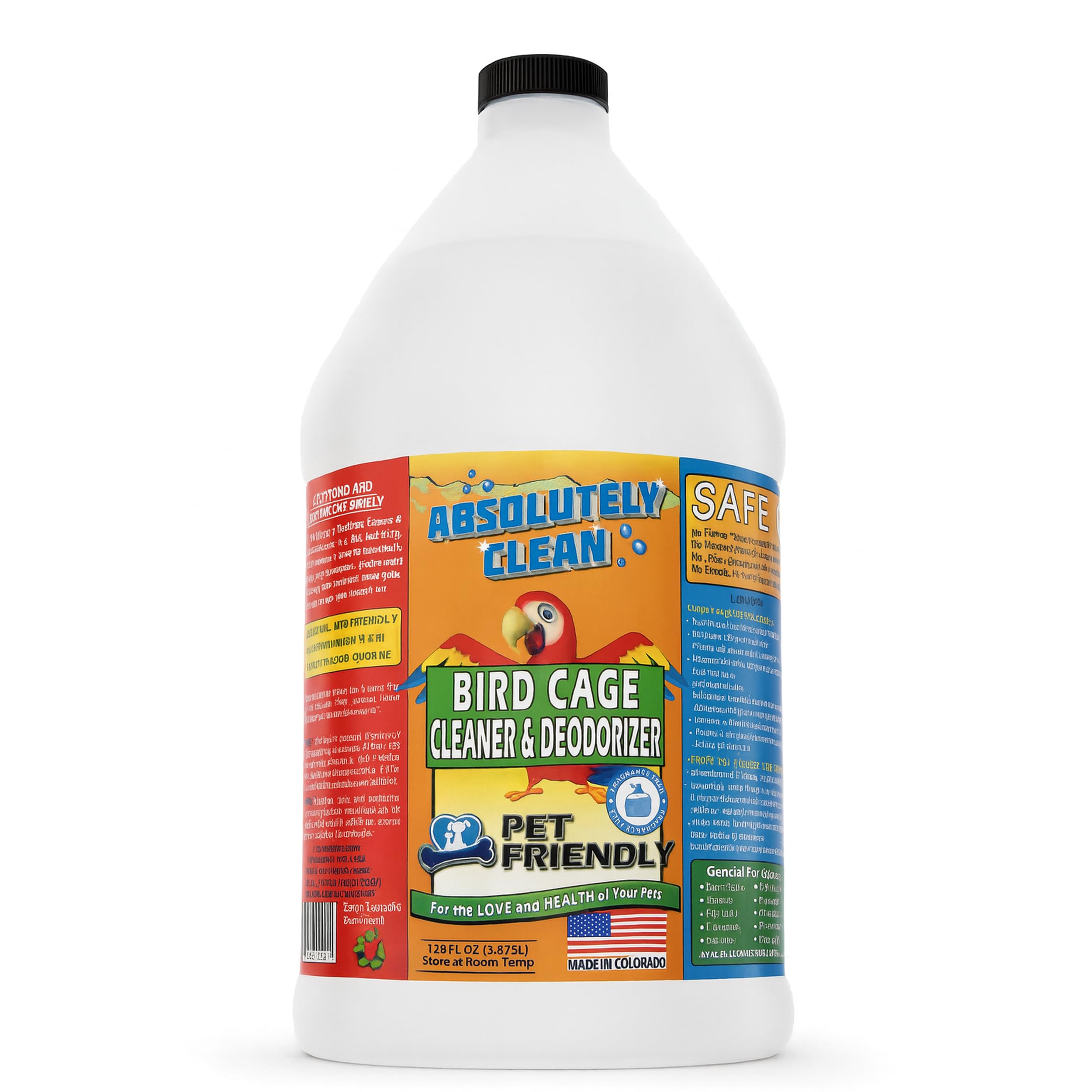 Absolutely Clean bird cage cleaner bottle spray shows quick mess removal for easy cage upkeep.