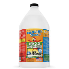 Absolutely Clean bird cage cleaner bottle spray shows quick mess removal for easy cage upkeep.
