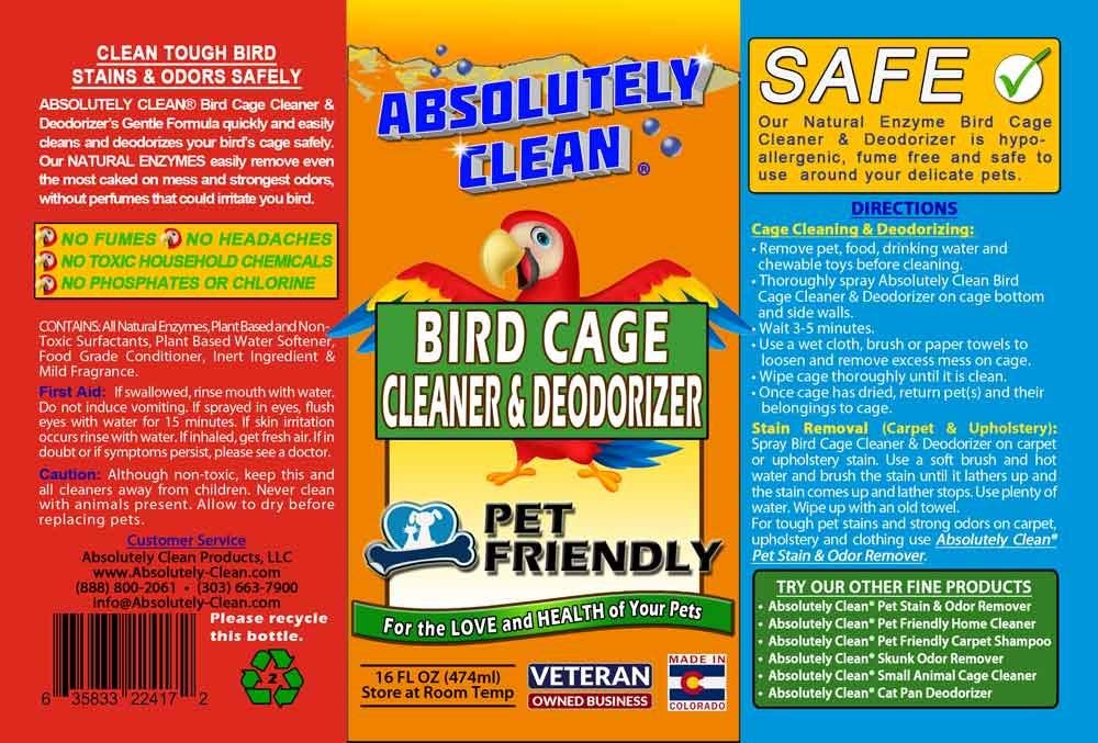 Absolutely Clean Bird Cage Cleaner made in USA reinforces quality and local production.
