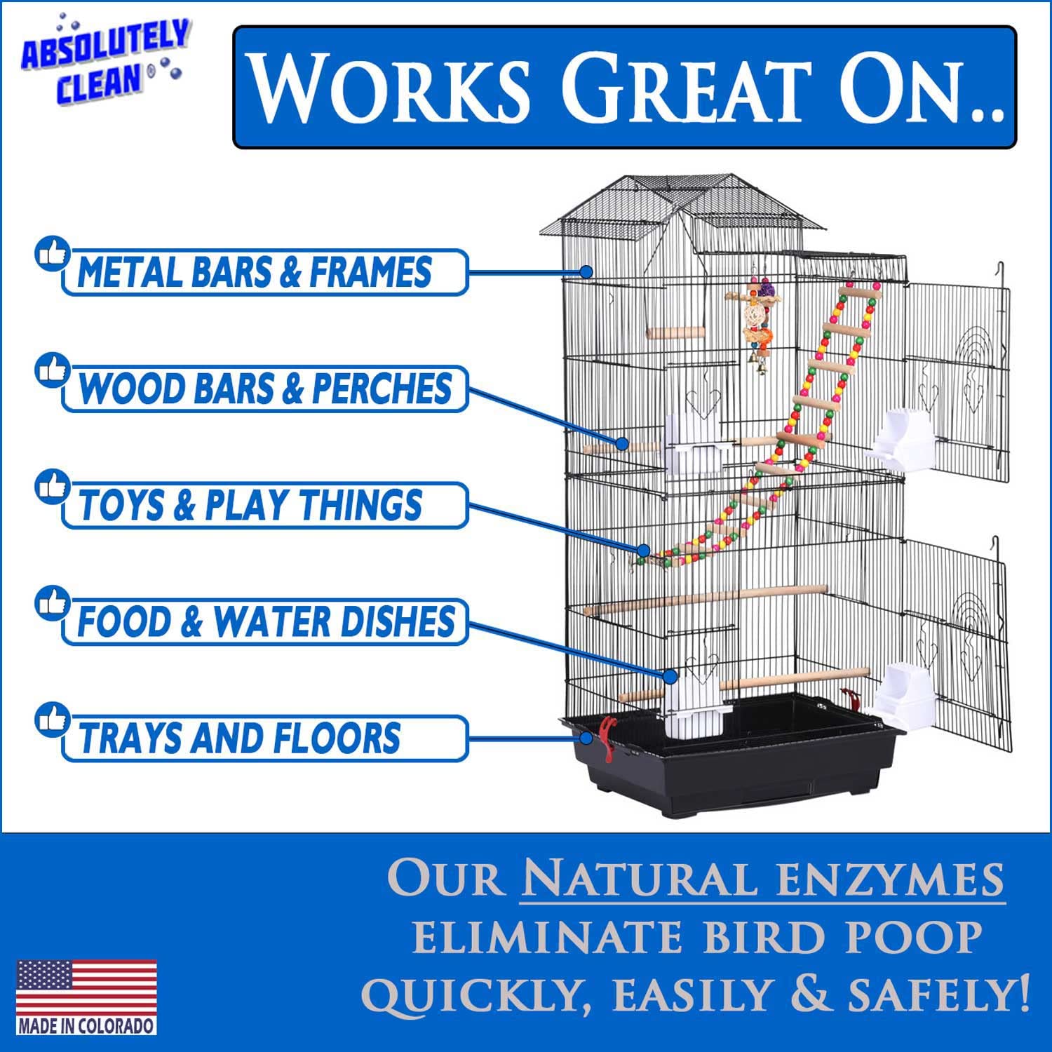 Absolutely Clean Bird Cage Cleaner sprayer action demonstrates quick application and even coverage.