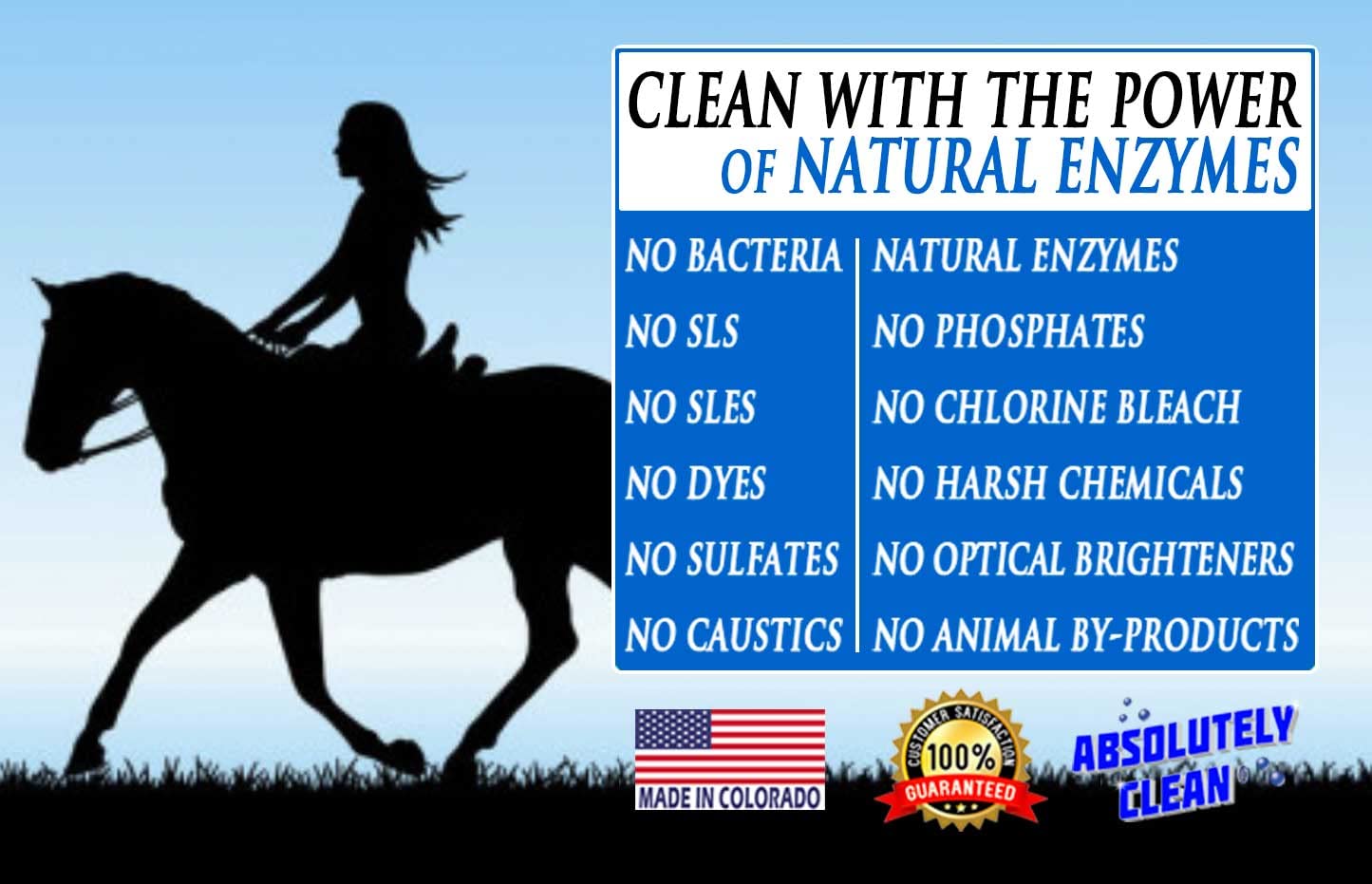 Absolutely Clean Leather Tack Cleaner on saddle gear removes dirt, helping upkeep.