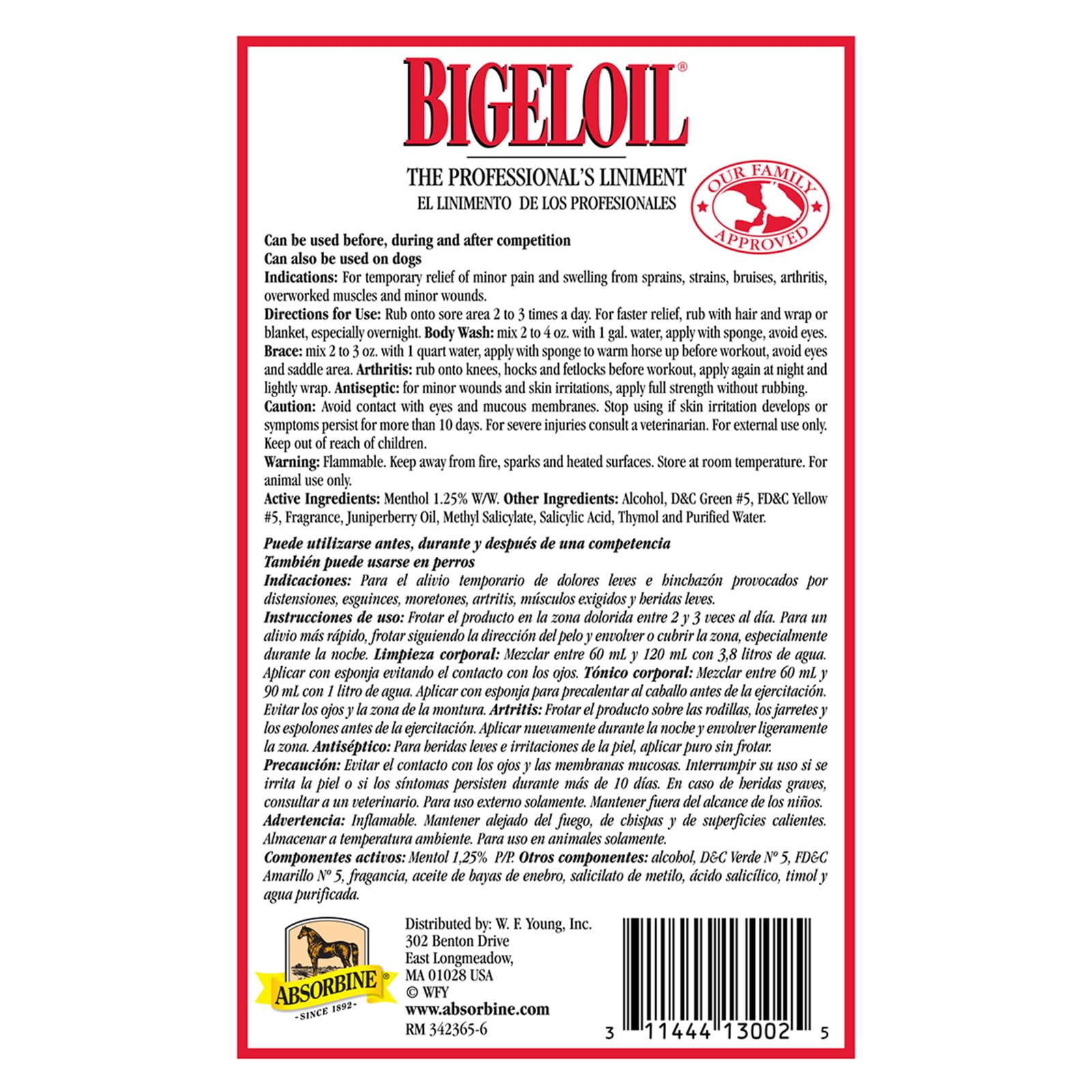 Absorbine Bigeloil liniment applied to a horse for post-workout refresh.