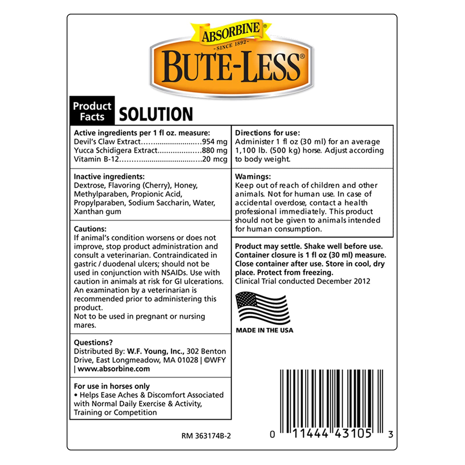 Absorbine Bute-Less bottle pour demonstrates easy dosing for ongoing recovery use.