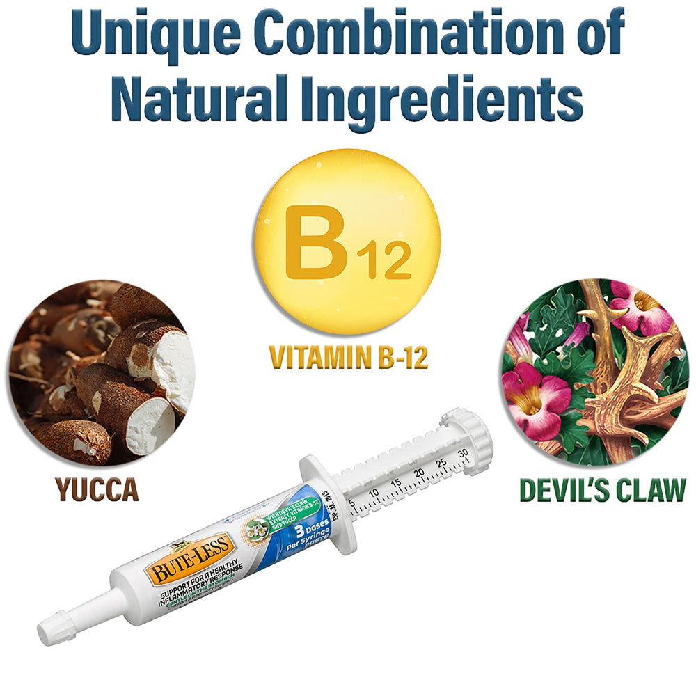 Absorbine Bute-Less Devil’s Claw ingredient label signals natural comfort support.