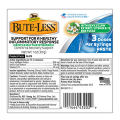 Absorbine Bute-Less packaging and dosing info highlights long-term recovery potential.