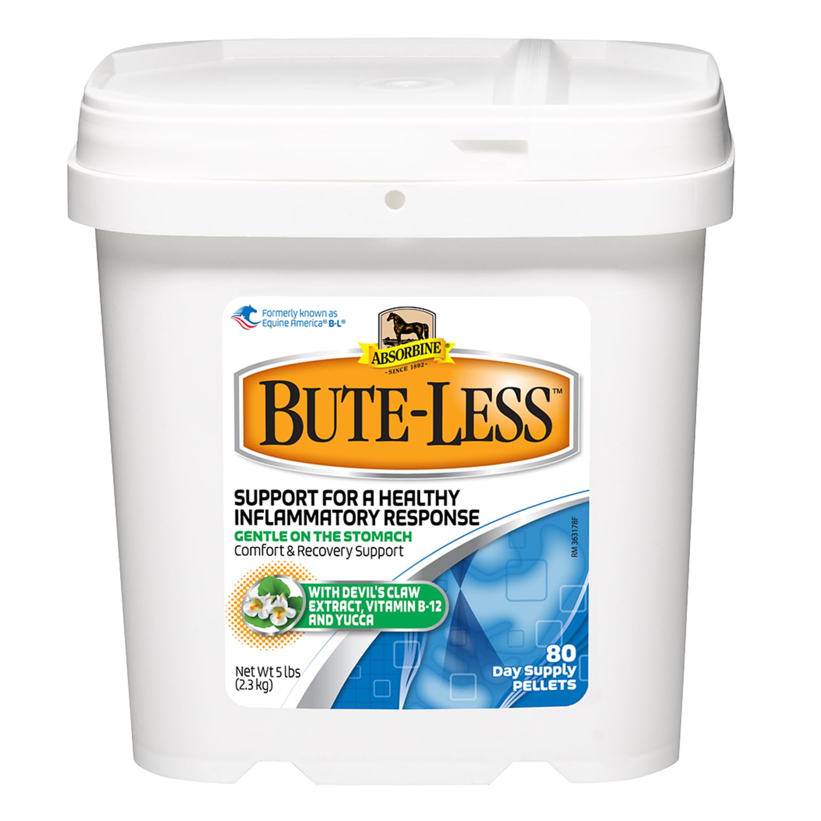 Absorbine Bute-Less pellets bottle for long-lasting comfort and recovery support.
