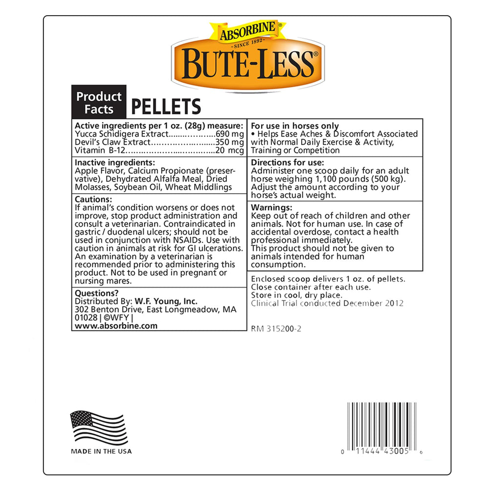 Absorbine Bute-Less pellets being dispensed for easy feeding in stable.
