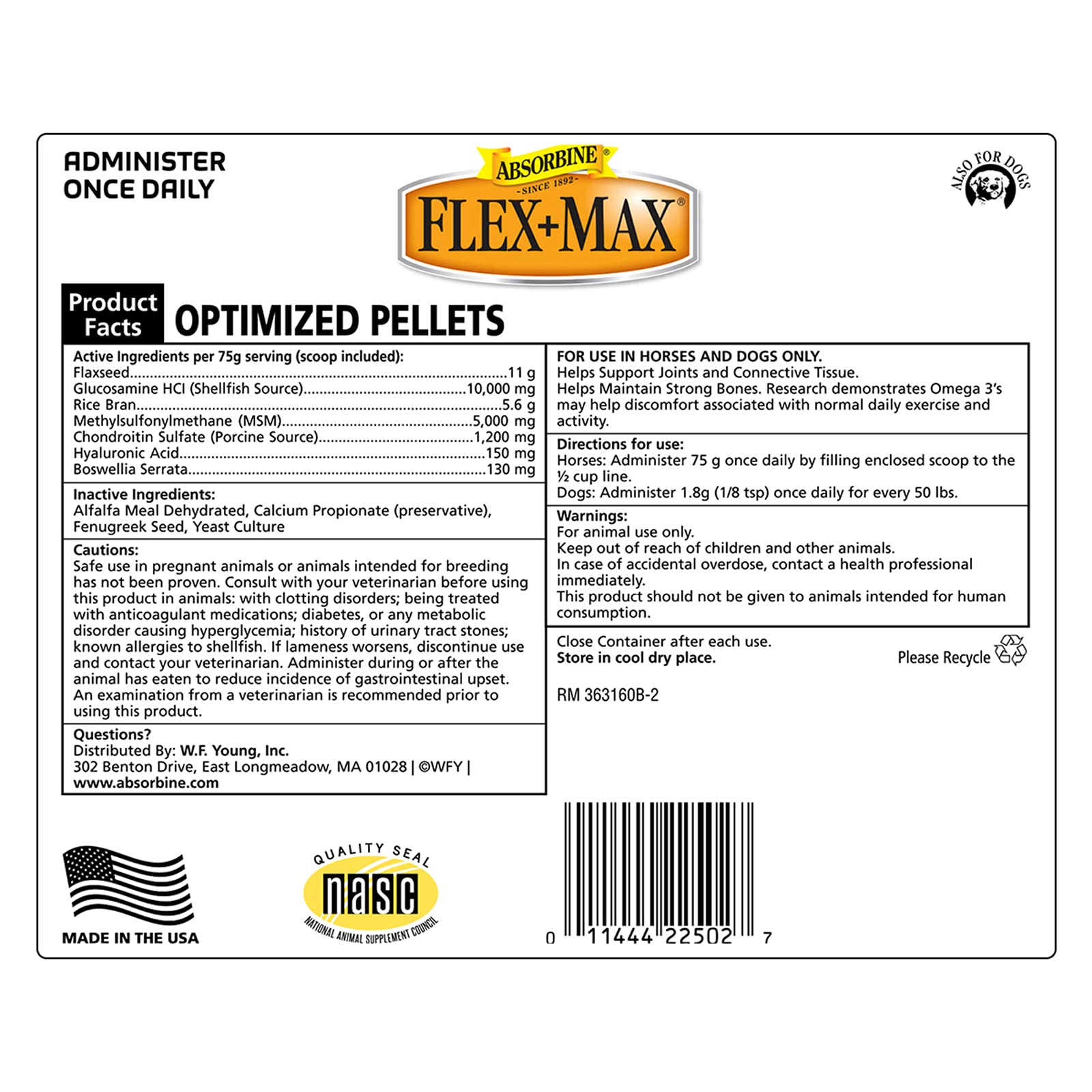 Absorbine Flex+Max pellets texture close-up highlighting flaxseed and rice bran for joint support.