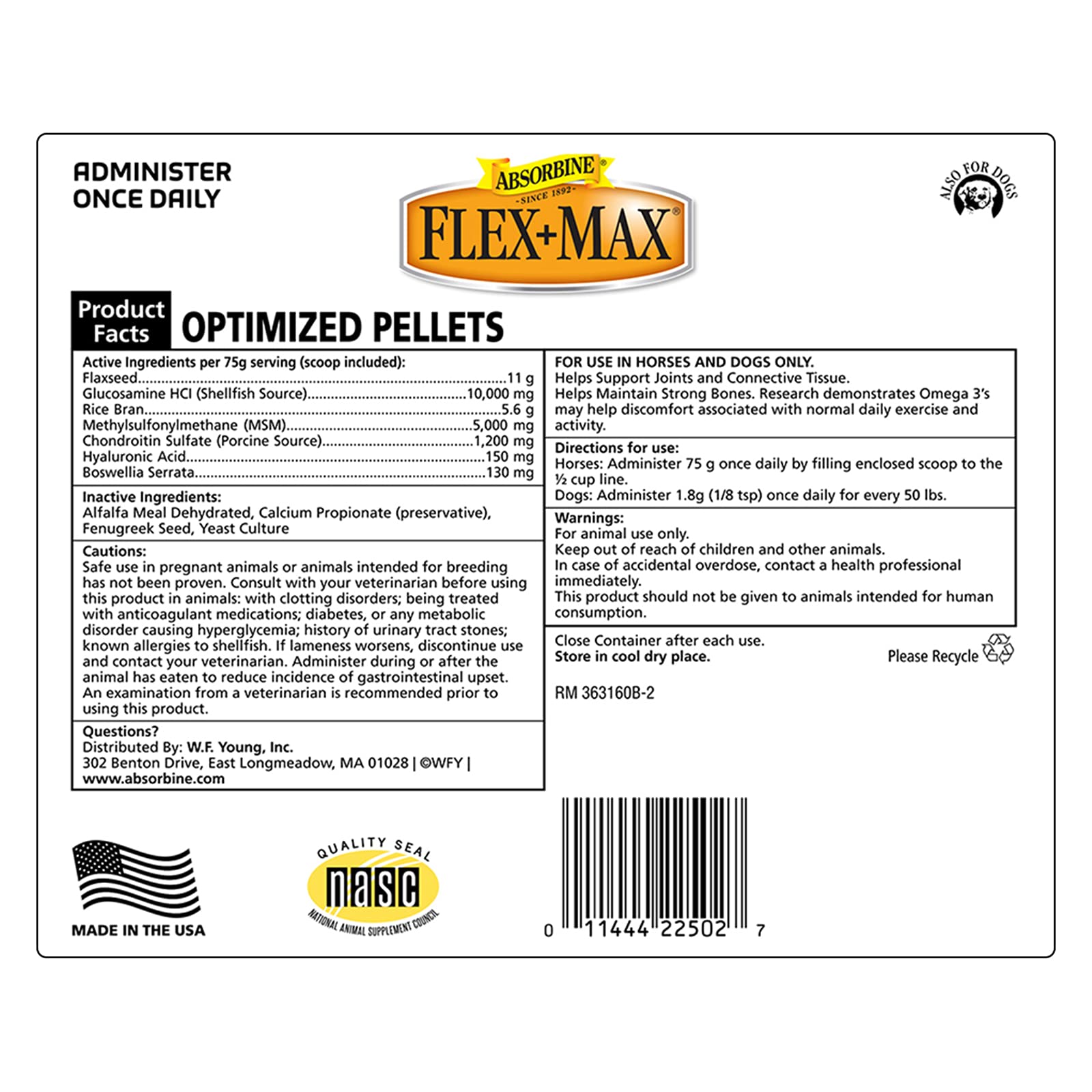Absorbine Flex+Max 5lb-bag standing emphasizes long-term supply for seasons.