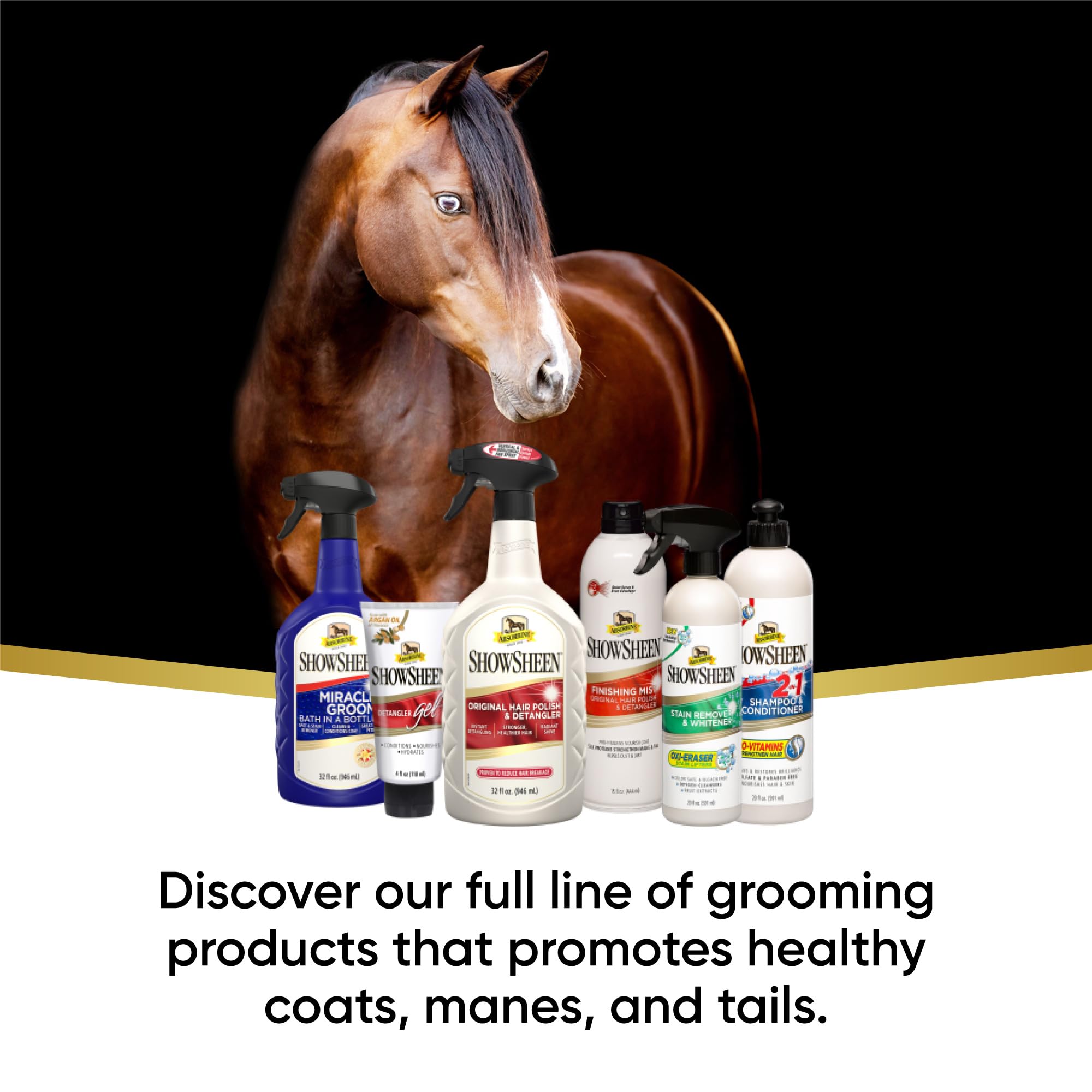 Absorbine ShowSheen Detangler applied to coat aids even detangling during grooming.