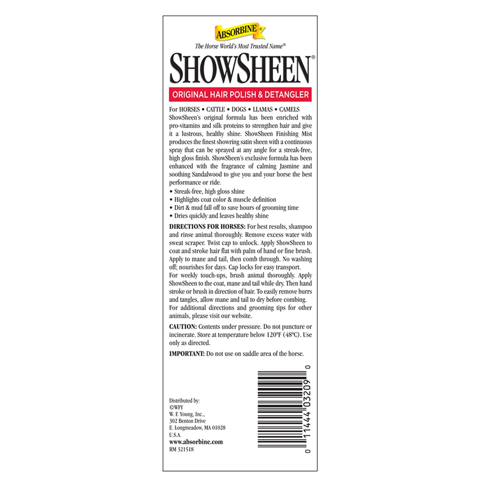 Absorbine ShowSheen finishing mist coat shine on horse highlights color and muscle definition.