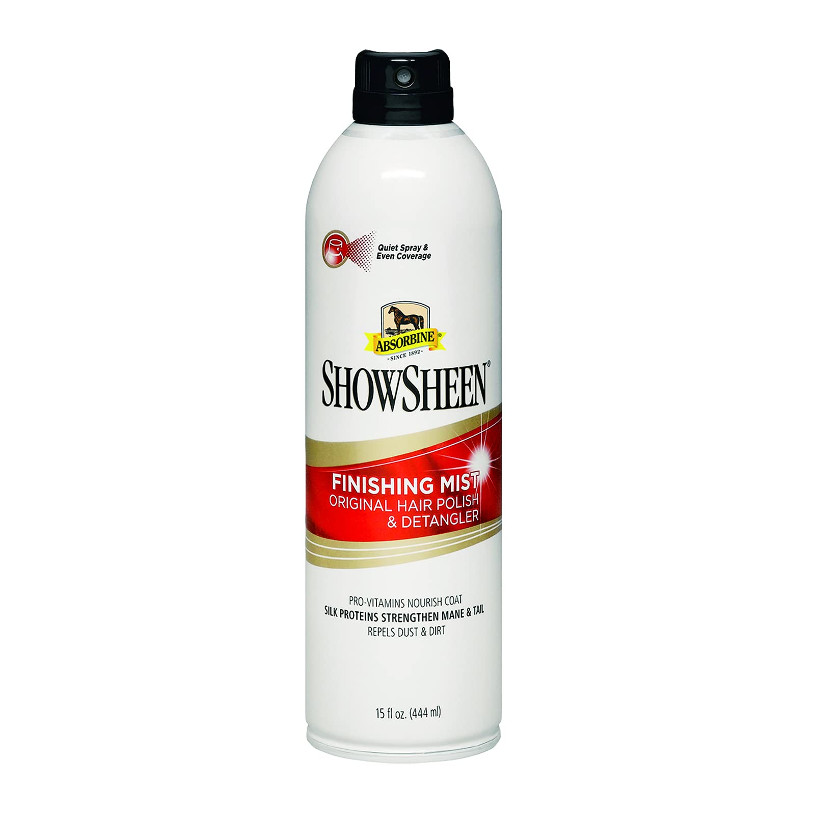 Absorbine ShowSheen finishing mist repels dust and dirt keeping livestock cleaner longer.