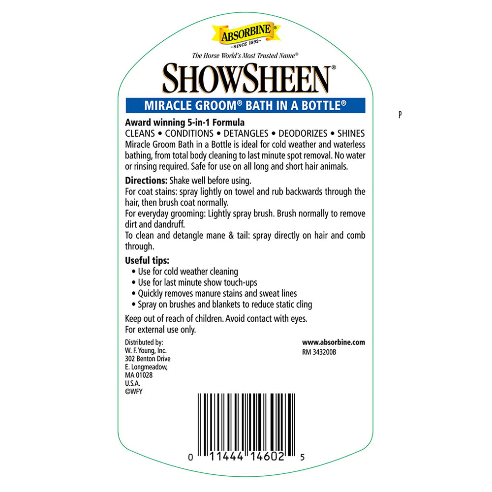 Absorbine ShowSheen Miracle Groom suitable for horses, dogs, llamas, sheep, and cattle