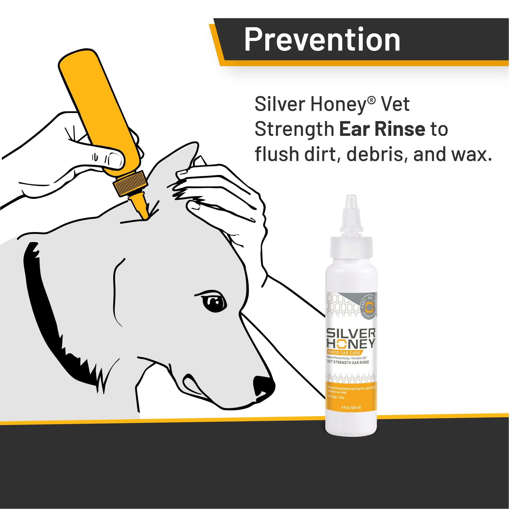 Absorbine Silver Honey ear care action demonstrates simple application and gentle debris removal.