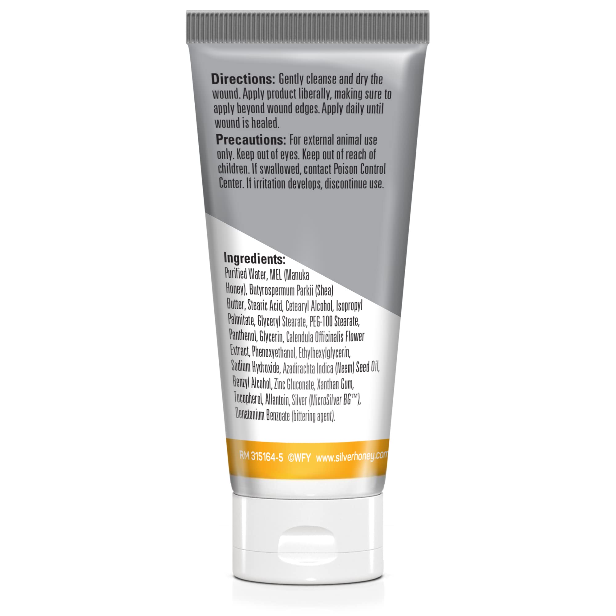 Absorbine Silver Honey ointment label closeup highlighting natural debridement.