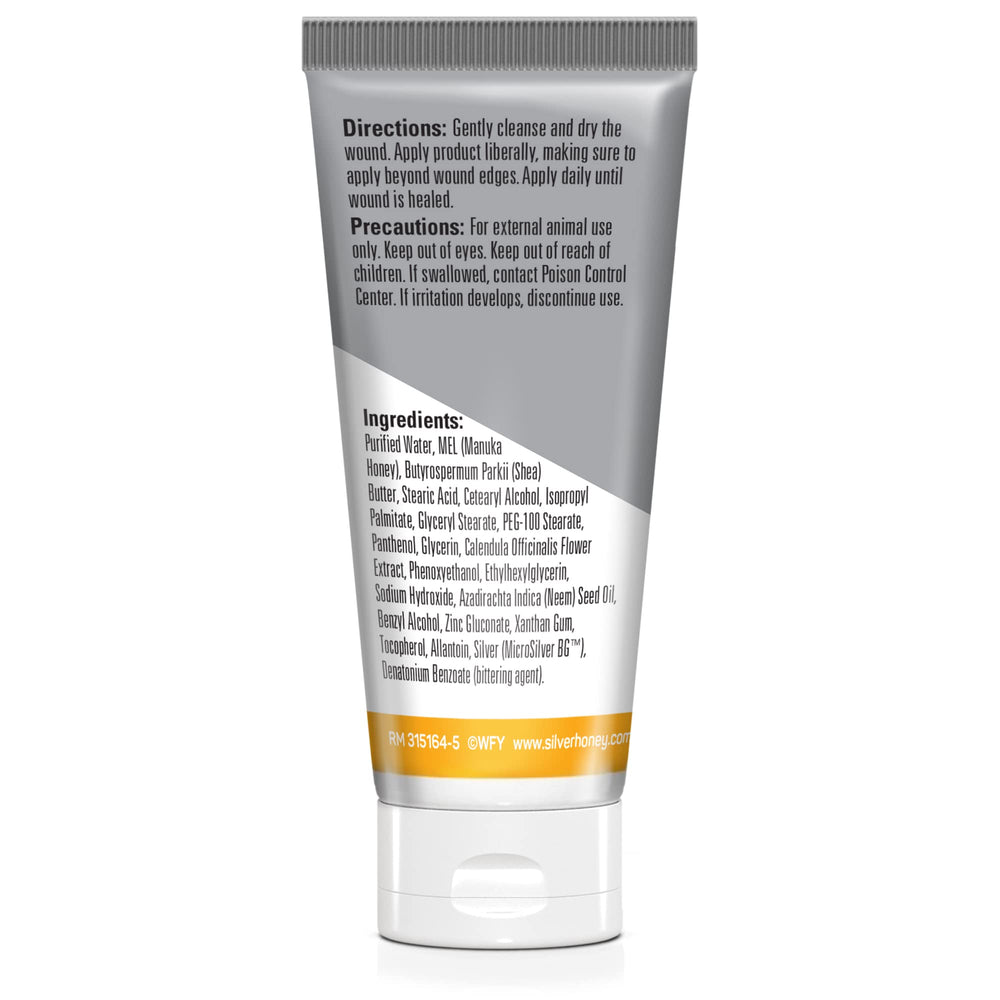 Absorbine Silver Honey ointment label closeup highlighting natural debridement.