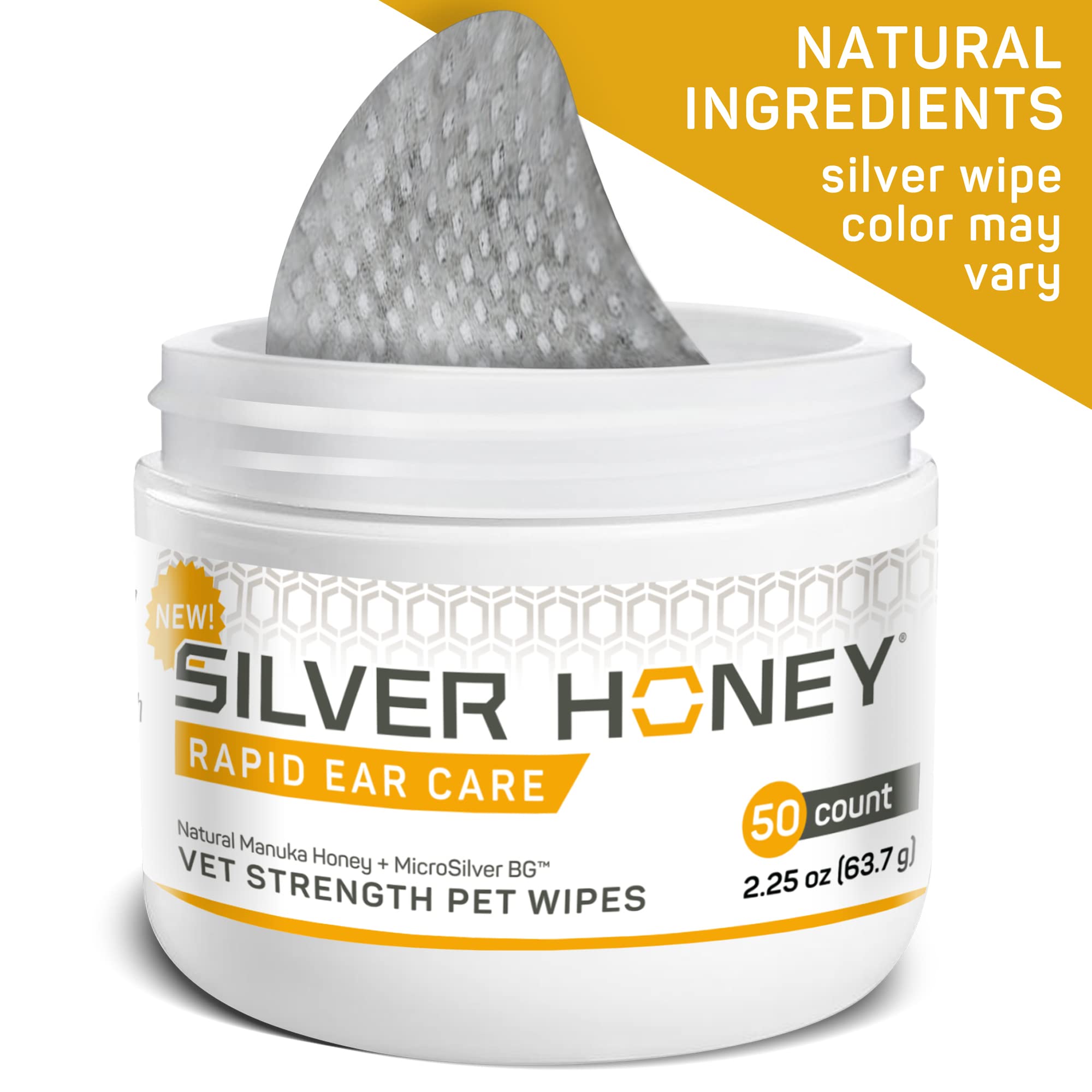 Absorbine Silver Honey rapid ear care wipes outer-ear use close-up illustrating gentle dirt removal.