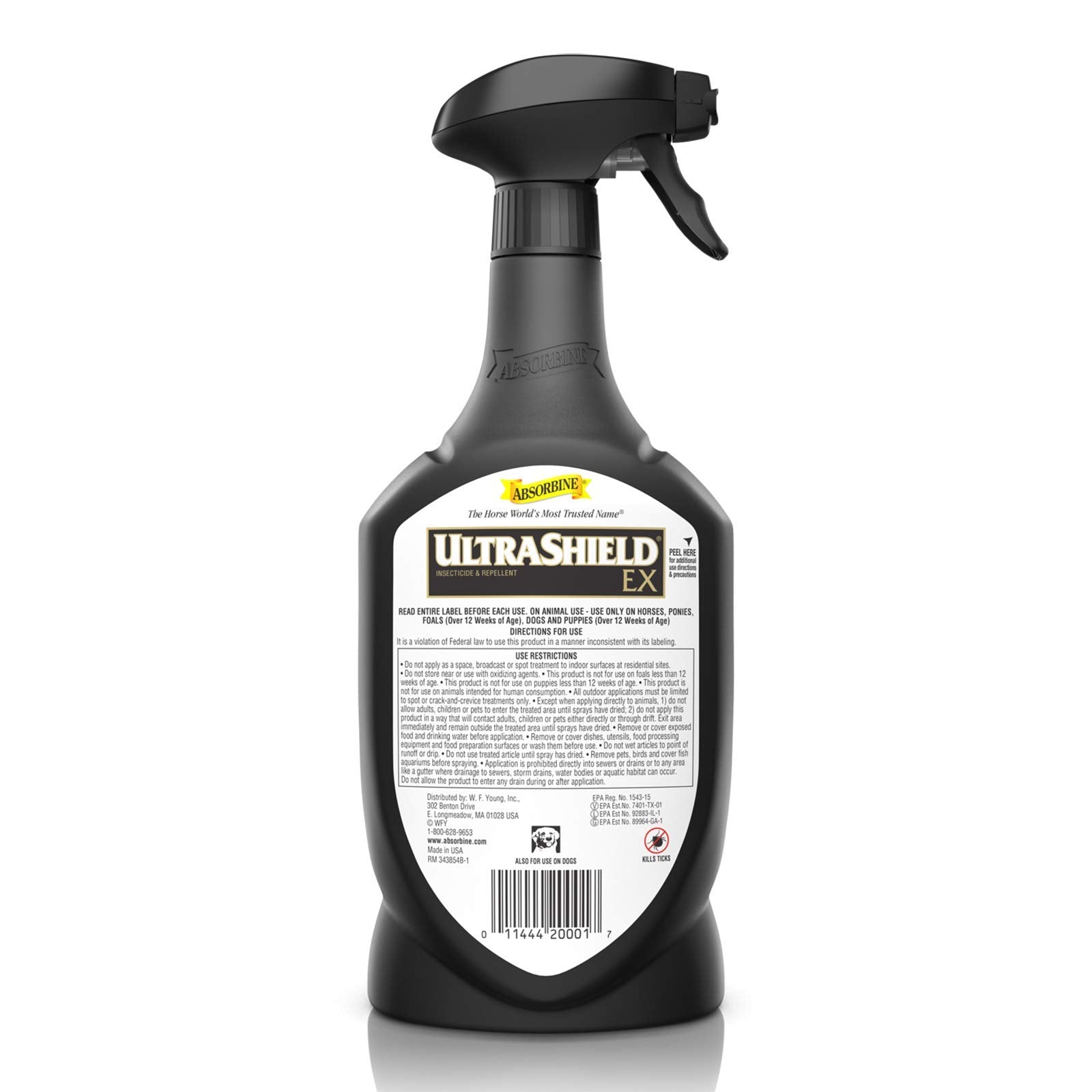 Absorbine UltraShield EX insect protection covers 70+ species including flies and mosquitoes.