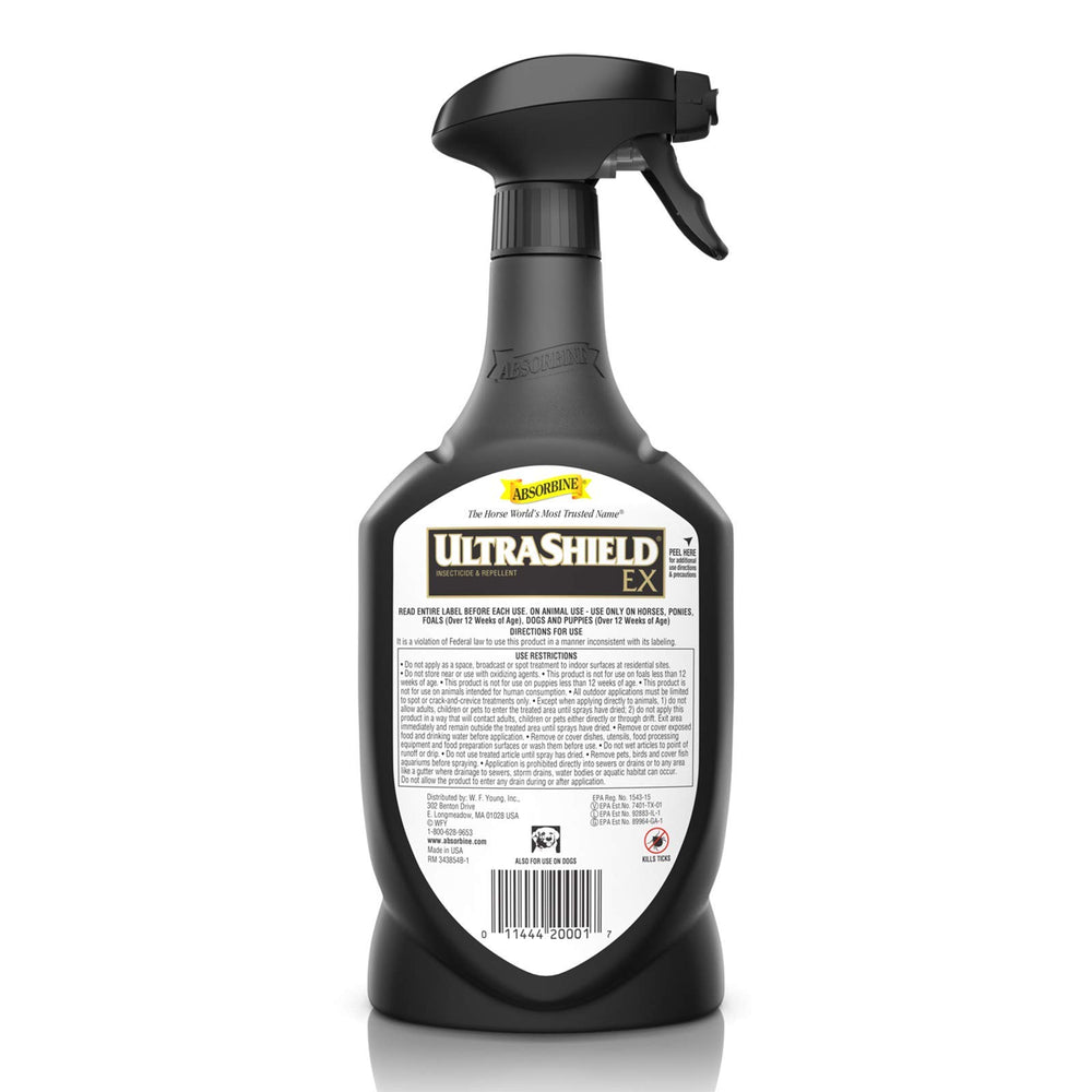 Absorbine UltraShield EX insect protection covers 70+ species including flies and mosquitoes.