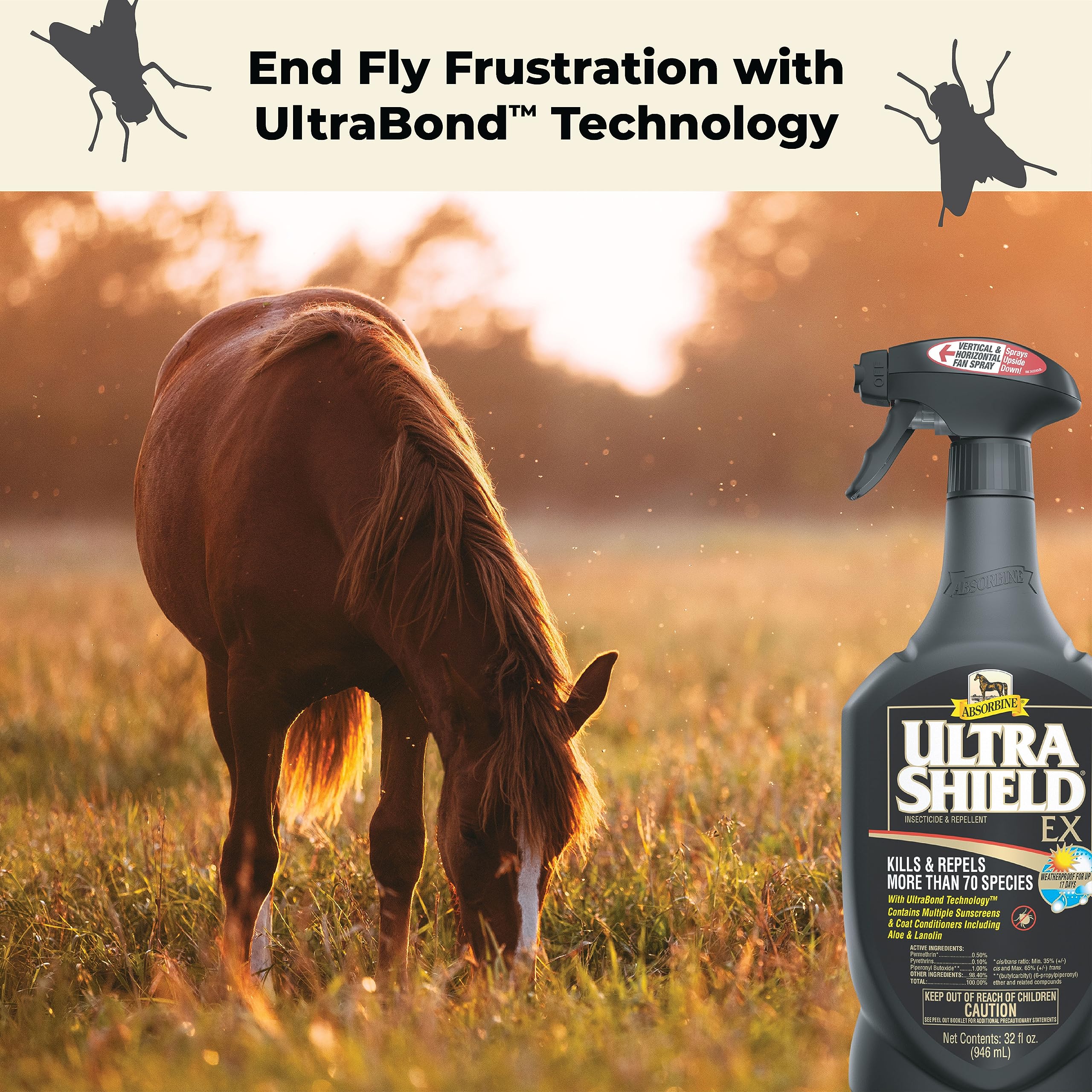 Absorbine UltraShield EX insecticide spray on a horse coat for protective coverage