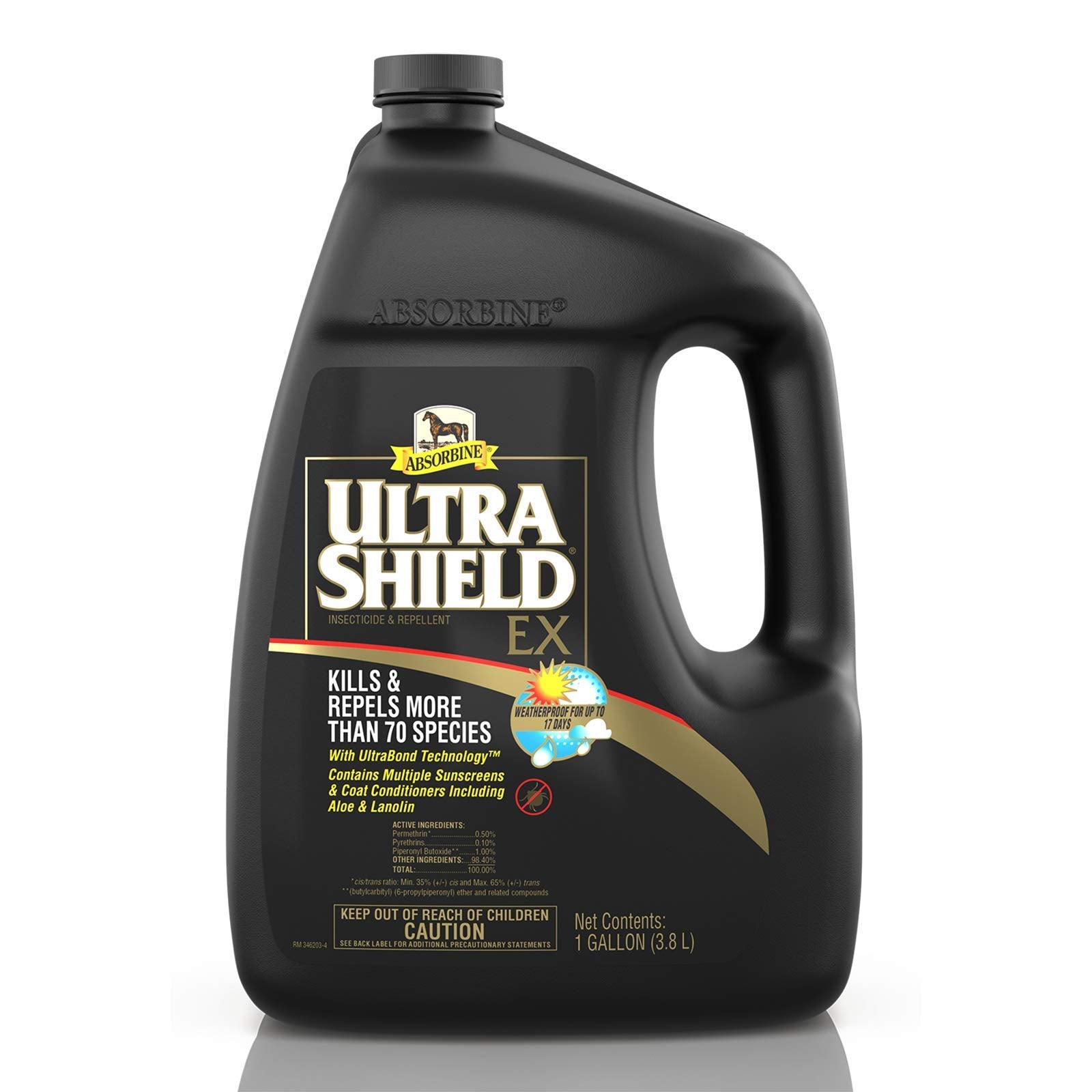 Absorbine UltraShield EX label highlights USA-made formula and 70+ insect protection