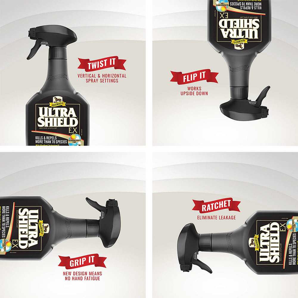 Absorbine UltraShield EX weatherproof formula lasts up to 17 days in tough conditions.