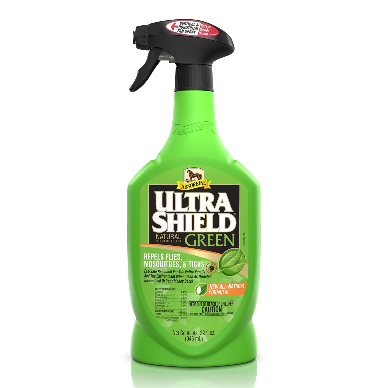 Absorbine UltraShield Green bottle pour shows easy application for fly protection