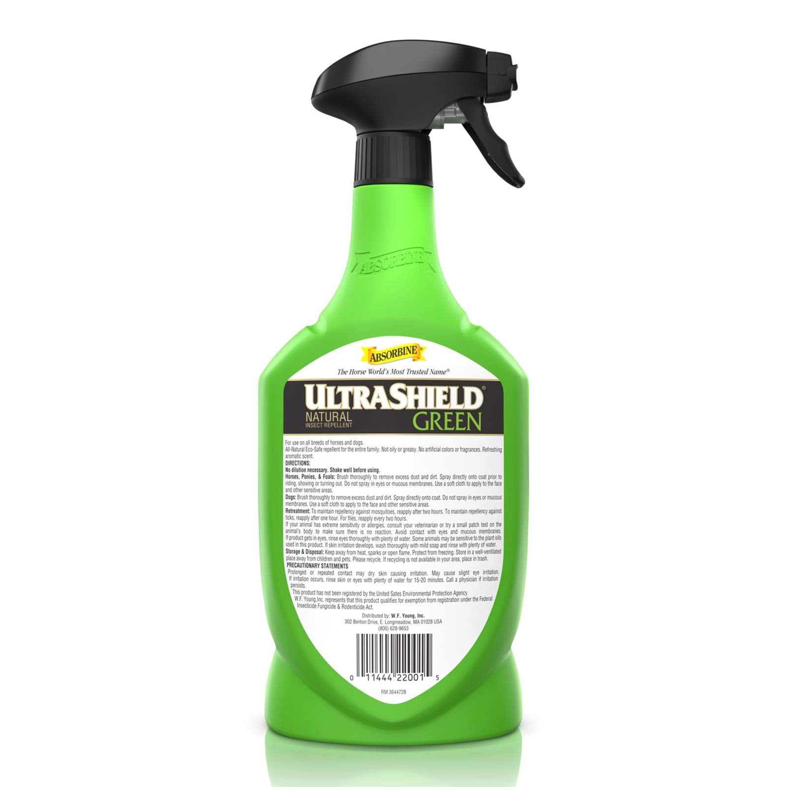 Absorbine UltraShield Green dog application shows safe spraying around pets