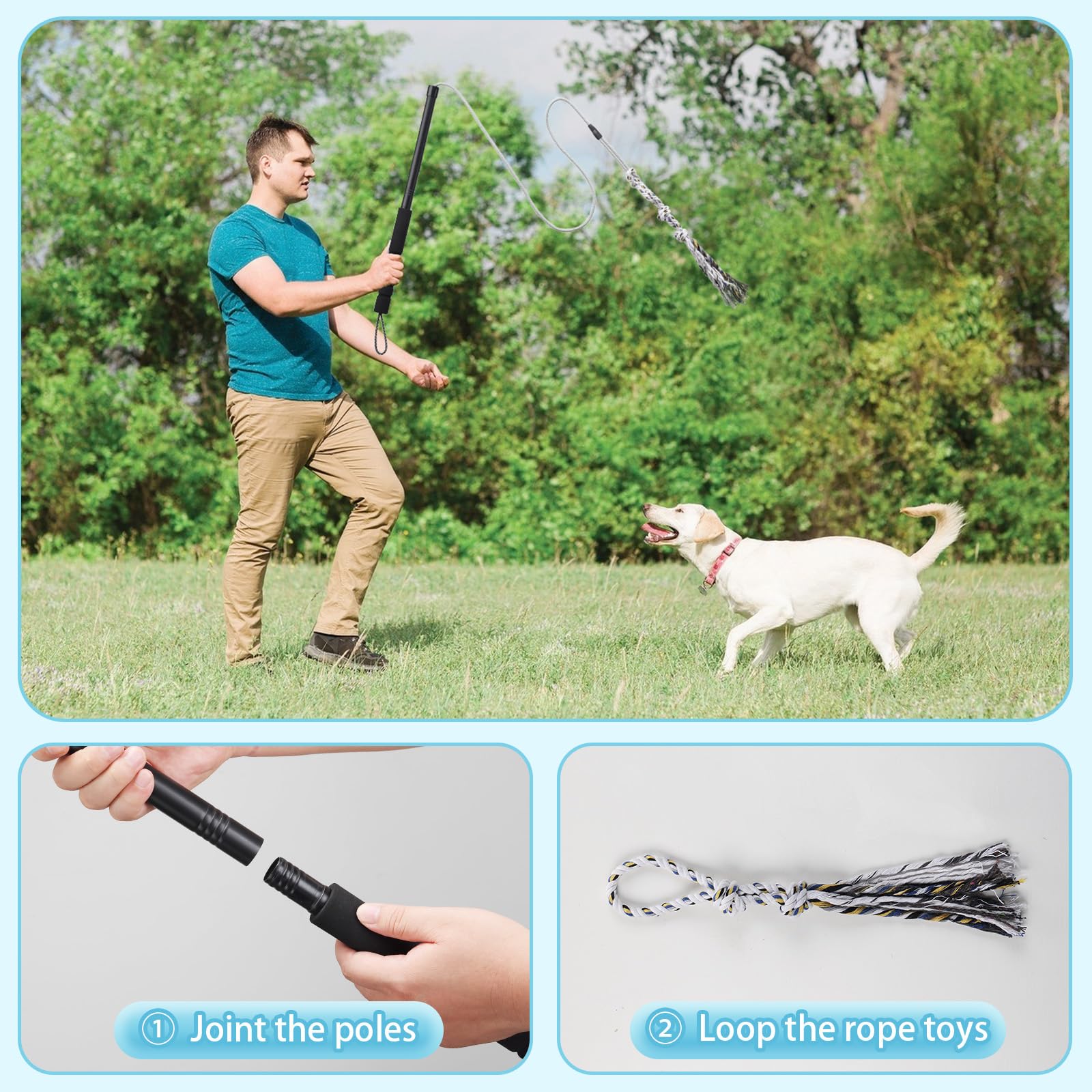 ABtool Flirt Pole enables outdoor chase to boost exercise and endurance.