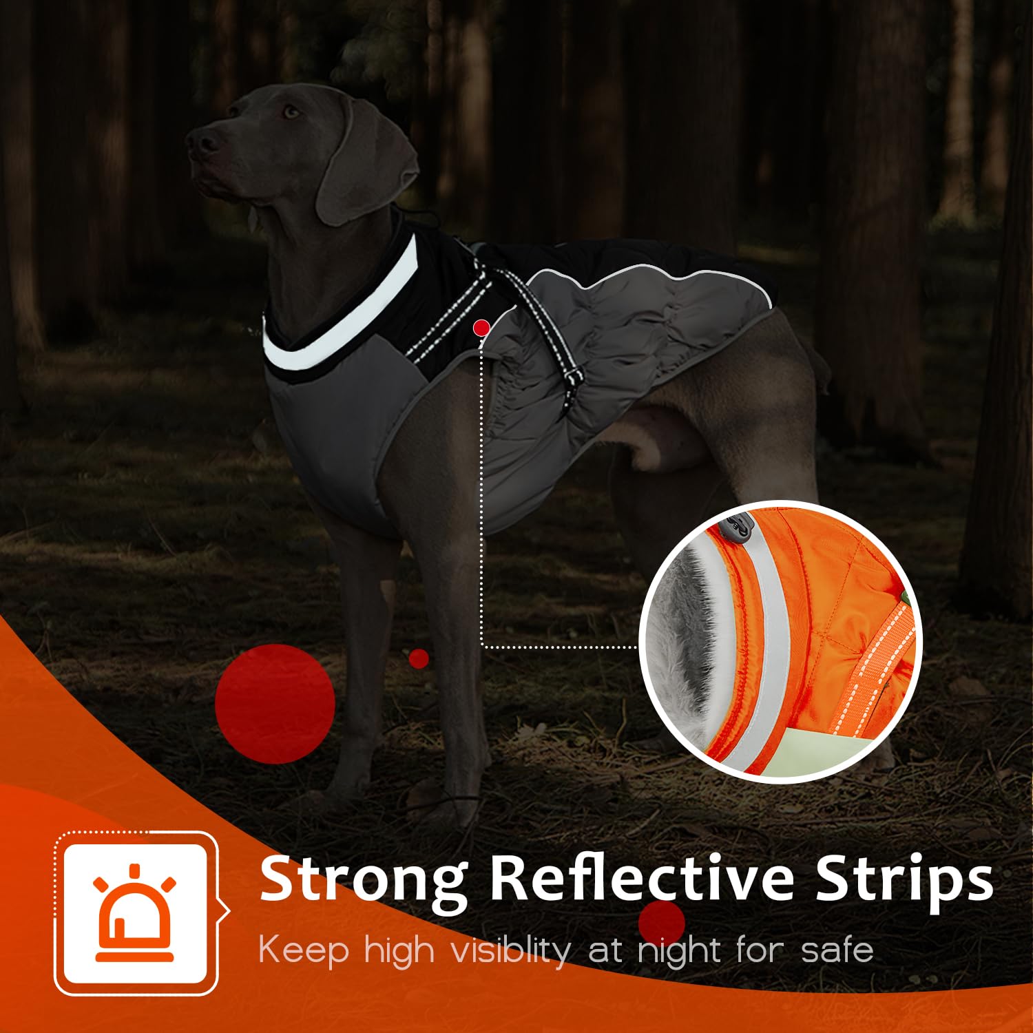 Abuandi dog winter coat adjustable-fit design for all dog sizes.