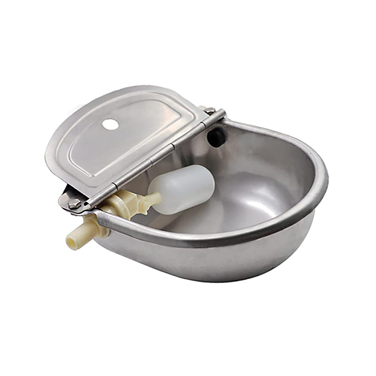 Abustle pig automatic water bowl front view shows durable stainless steel for reliable hydration