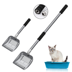 Acalu cat litter scoop with long handle extended for comfortable back-safe cleaning