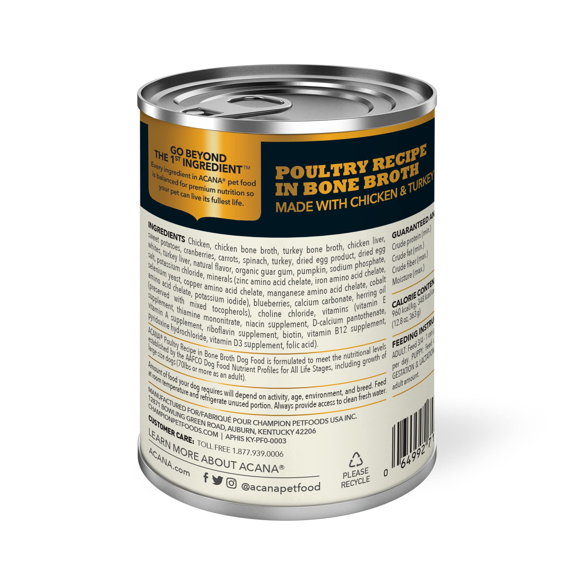 ACANA bone-broth base image can — moisture-rich nourishment for easy chewing.