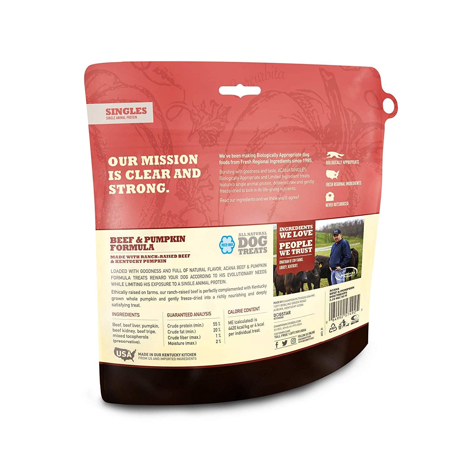ACANA Freeze-Dried Beef and Pumpkin treats close-up—single-source protein for sensitive dogs