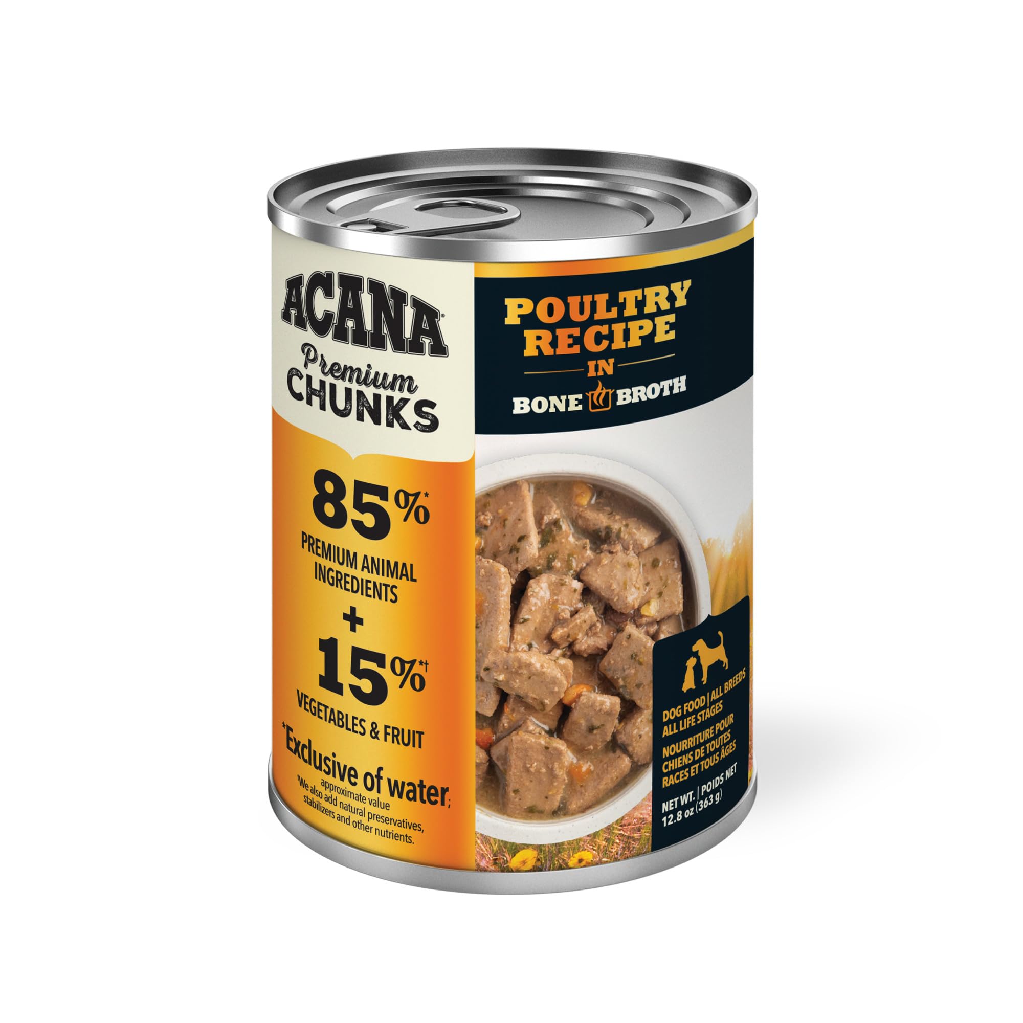 ACANA Premium Chunks Poultry Recipe chicken-liver chunks can — savory flavor dogs crave.