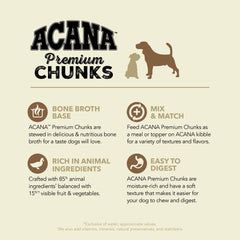 ACANA Premium Chunks Duck Recipe serving bowl with kibble topper adds flavor and hydration.