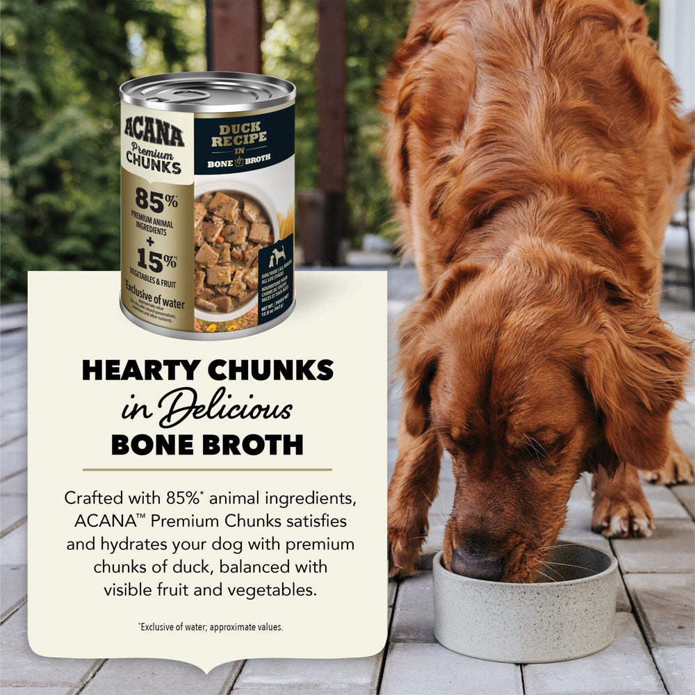 ACANA Premium Chunks Duck Recipe visible fruits and vegetables add natural nutrients.