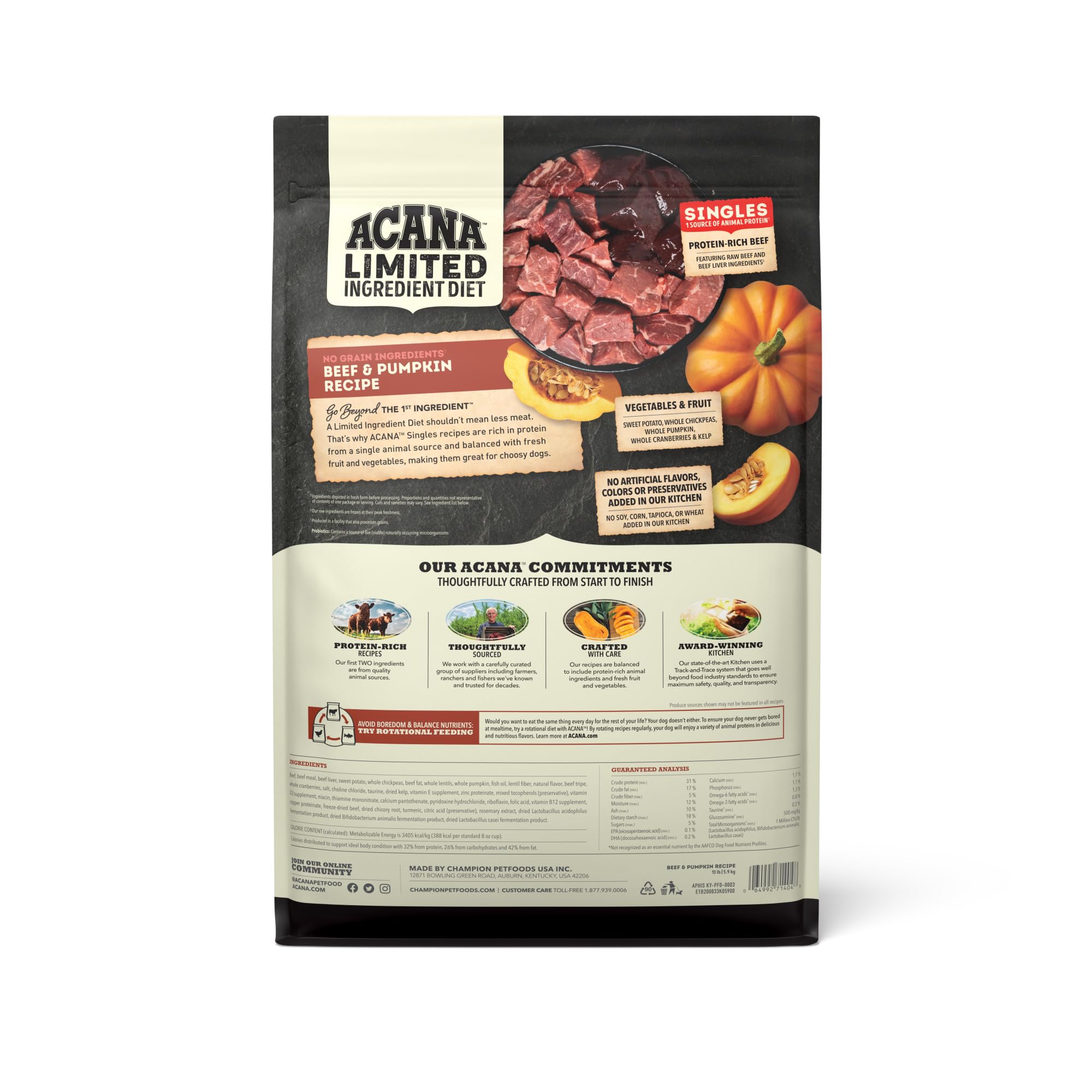 ACANA Singles high-protein-beef-ingredients-closeup beef sources for lean, balanced nutrition.