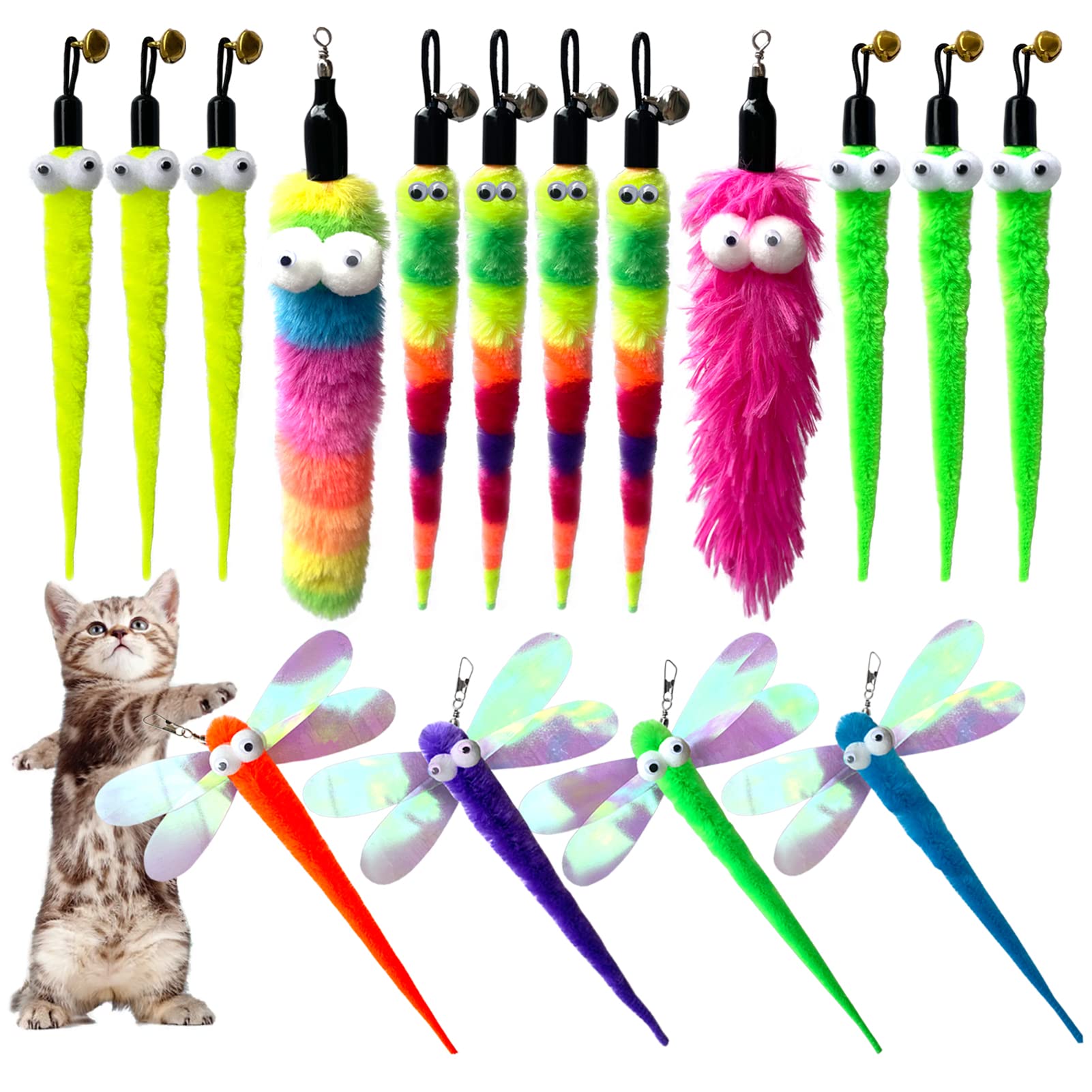 AcceLeah cat worm teaser wand-attachments for engaging indoor interactive play.