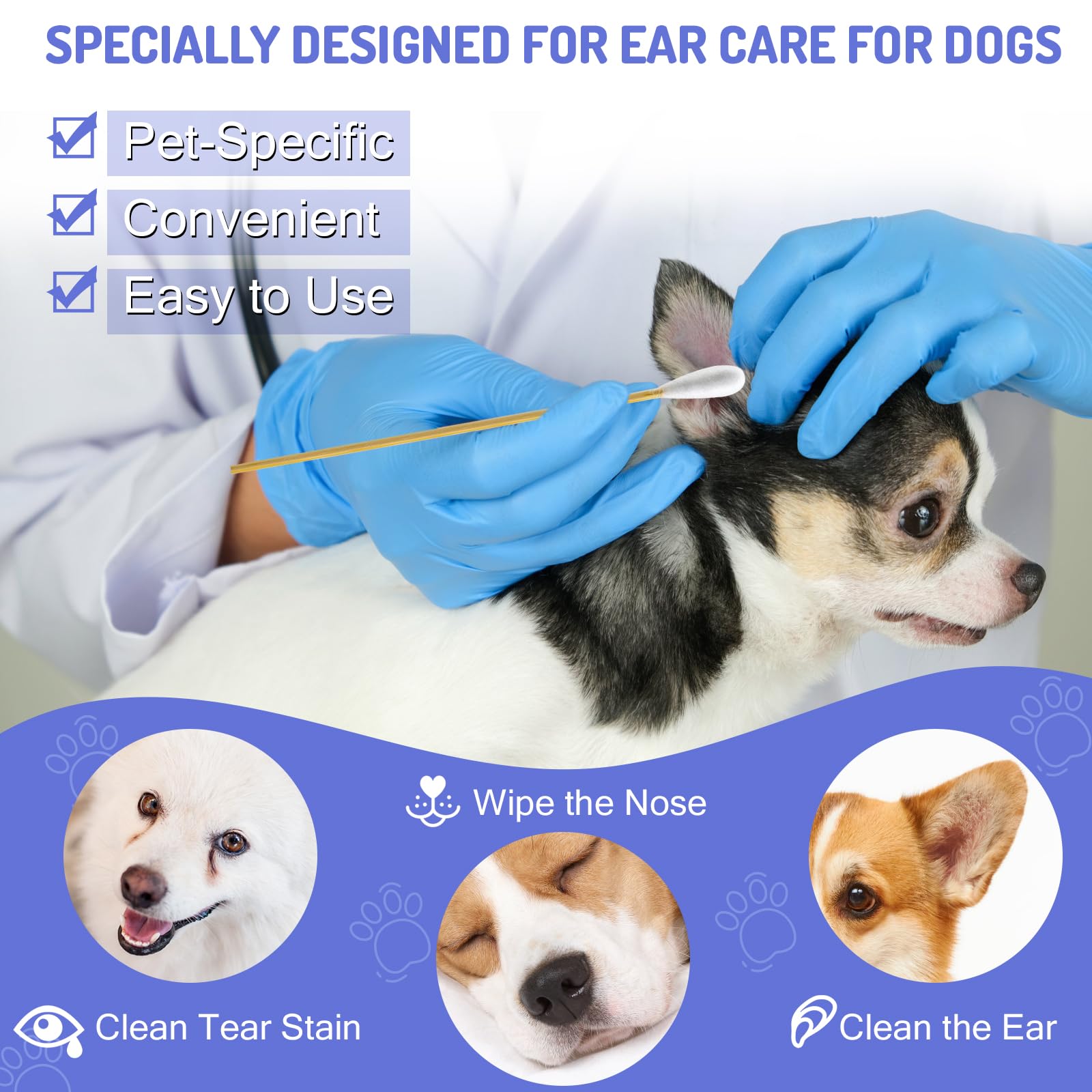 Accesfire bamboo-handle swabs absorb solution for quick ear cleaning and paw care.