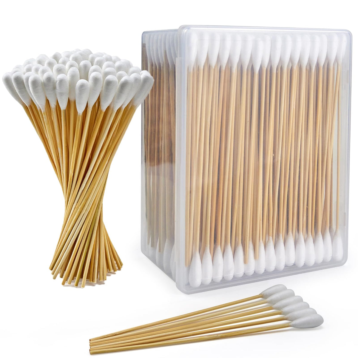 Accesfire large dog ear swabs with a 6-inch bamboo handle for gentle ear cleaning.
