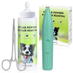 Accyoiu dog ear powder pour demonstrates moisture control for at-home ear care.