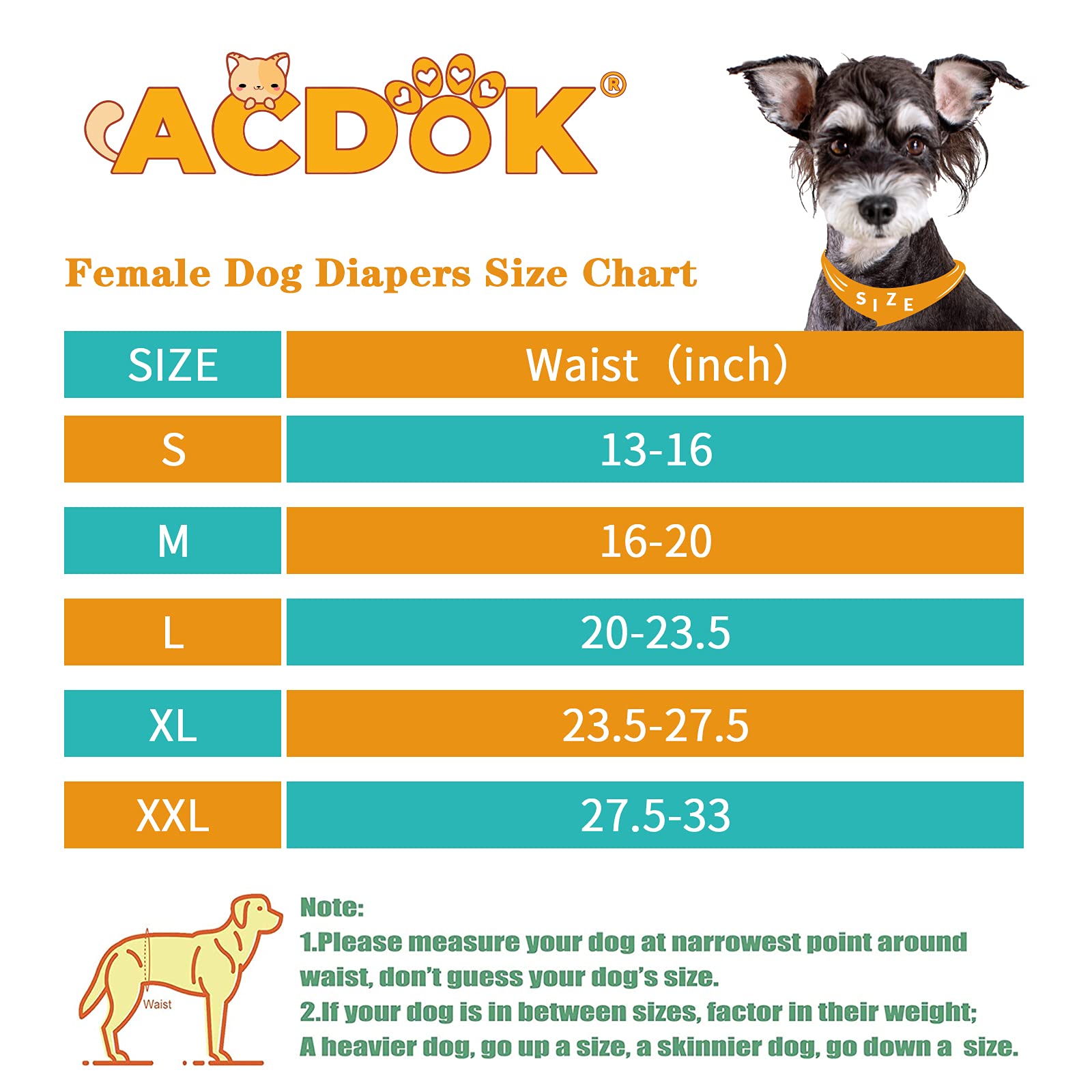 ACDOK washable female dog diapers with adjustable hook-and-loop closures provide secure fit